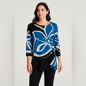 Chico's Blue and Black Abstract Floral Tunic